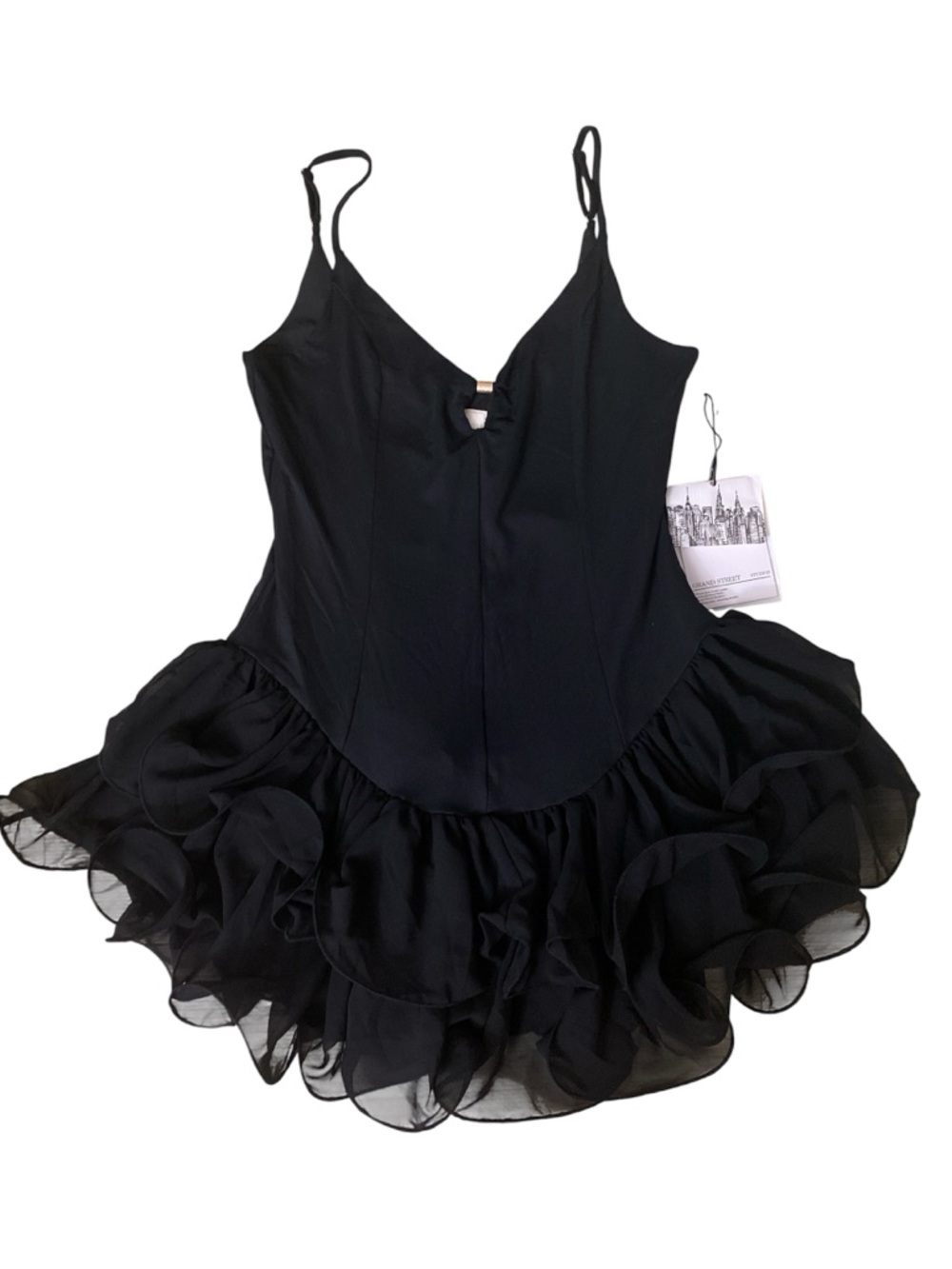 Grand Street Studios - NWT Black Flowy Ruffle Mini Cocktail Dress, Size US XL